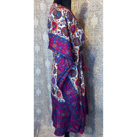Bohemian Paisley Floral V-Neck Kaftan Dress - Picture 9 of 10